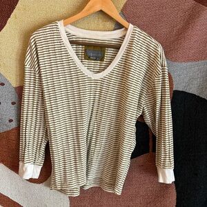 Anthropologie Olive and Cream Striped Top
